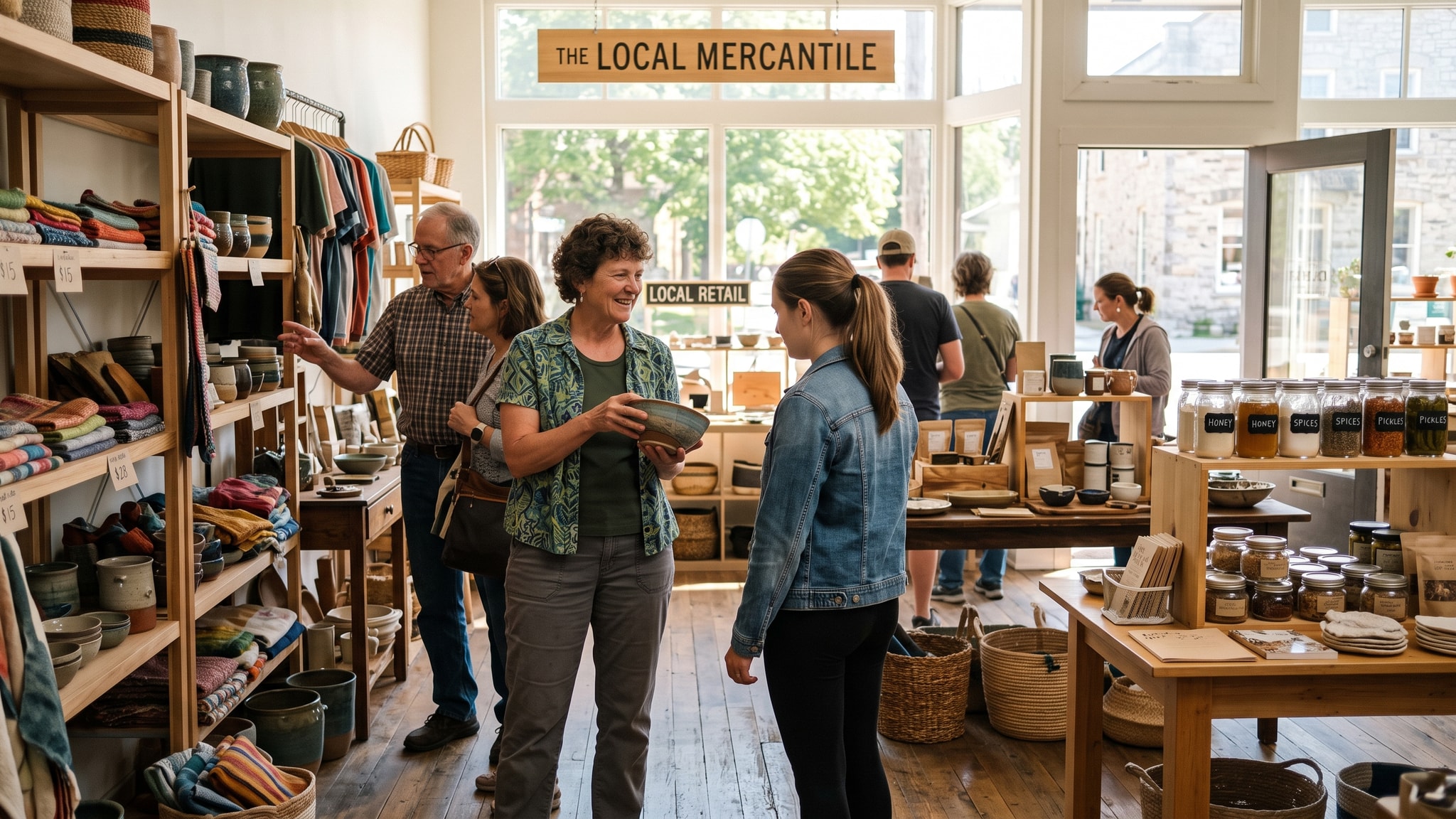 Elevate Your E-commerce Strategy: How LaunchFuse.ai Supports Retailers in a Competitive Market — Launch Fuse AI Retail store owner engaging with customers in a busy shop setting