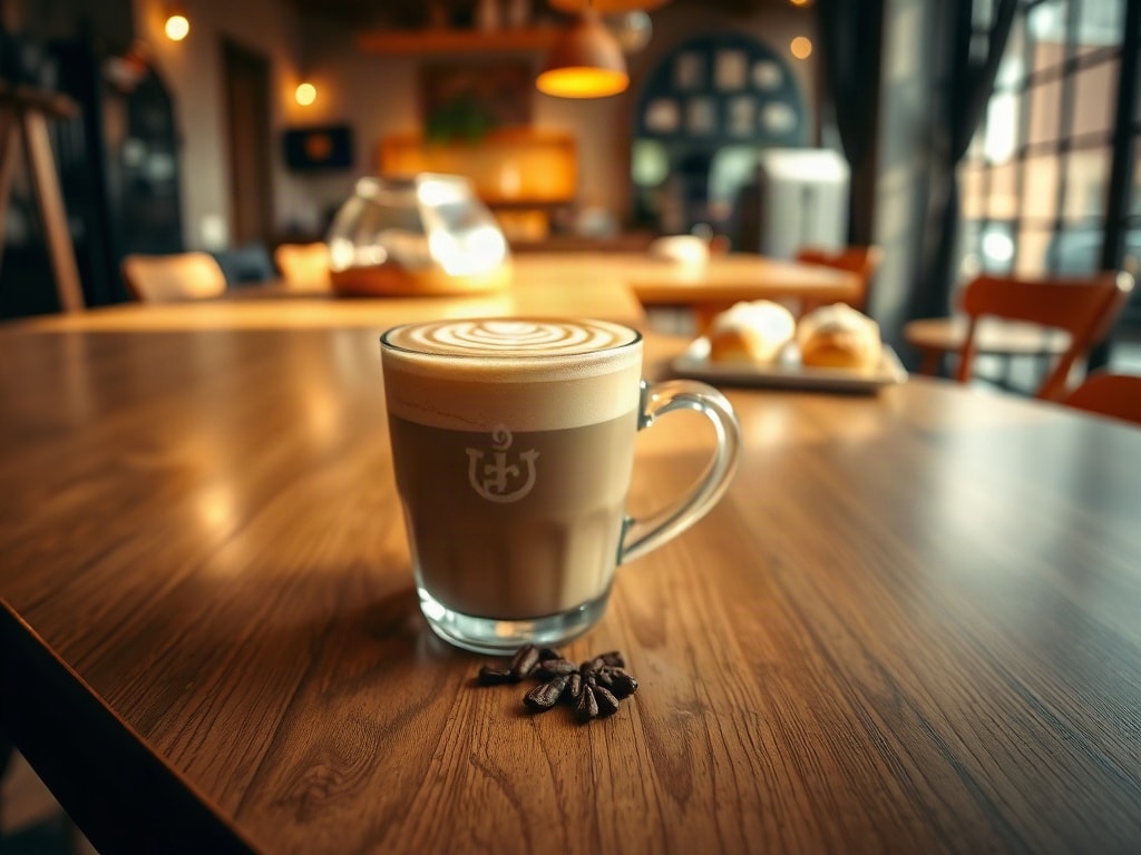 A beautifully crafted cup of coffee with latte art on a cozy café table.