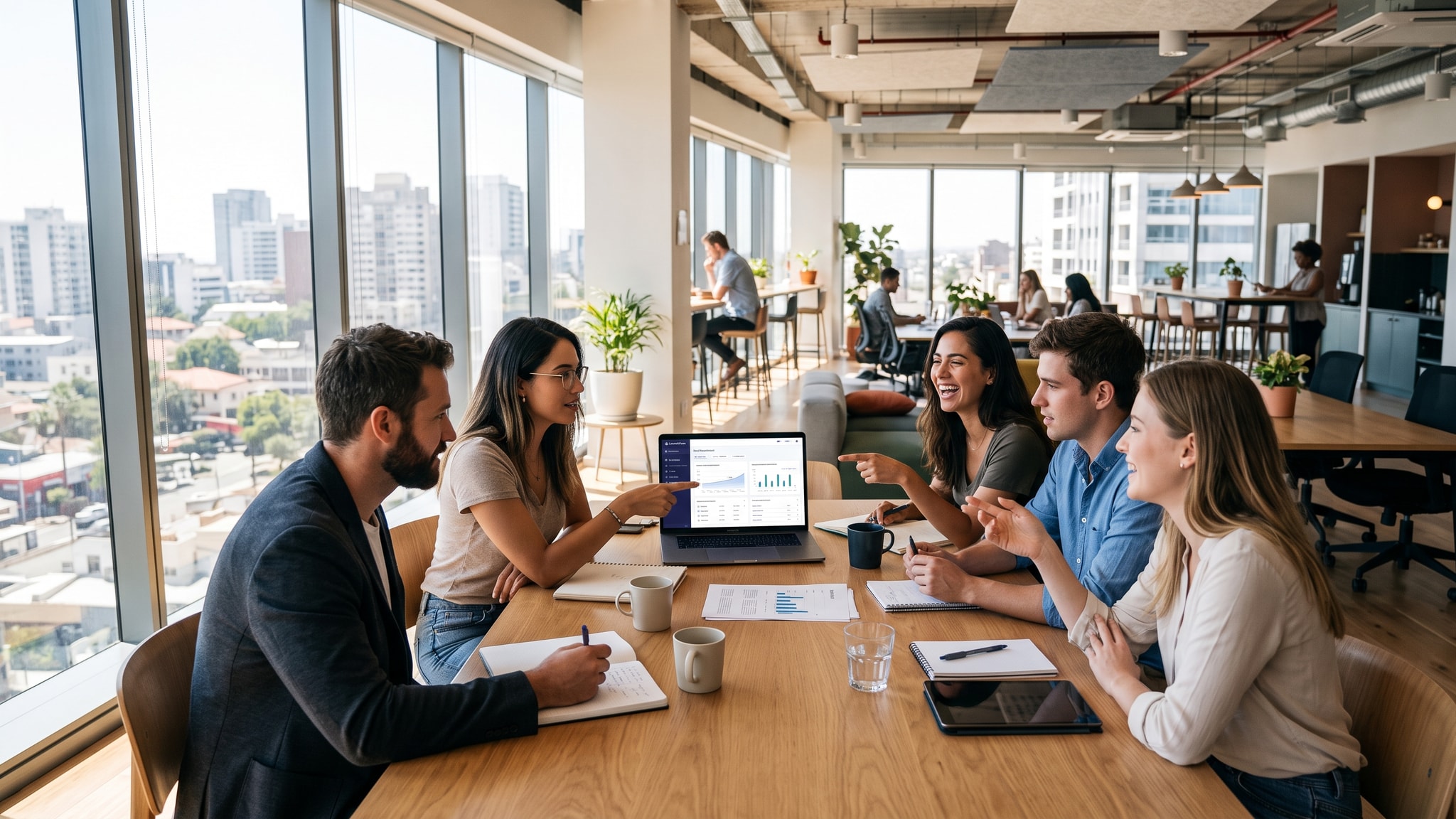 LaunchFuse.ai: What Is a Website Growth Network? — Launch Fuse AI Agency team discussing website strategies using LaunchFuse in a modern office
