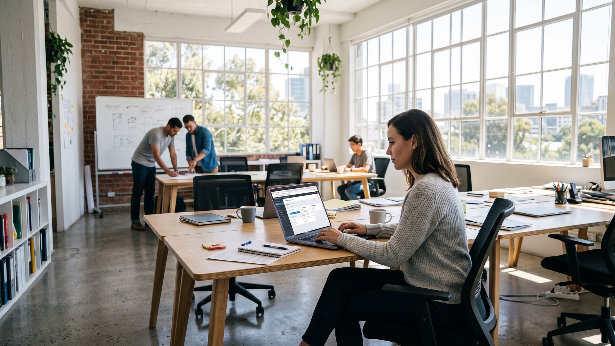 LaunchFuse vs. the Single-Website Model — Launch Fuse AI Digital marketing professional happily working on LaunchFuse in a bright office setting