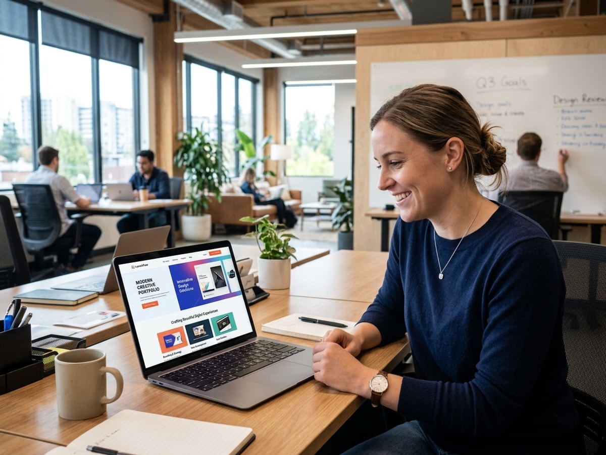 LaunchFuse vs. Webflow: Beautiful Builds vs. Websites That Keep Expanding — Launch Fuse AI Completed website design created with LaunchFuse displayed on a laptop in an office setting