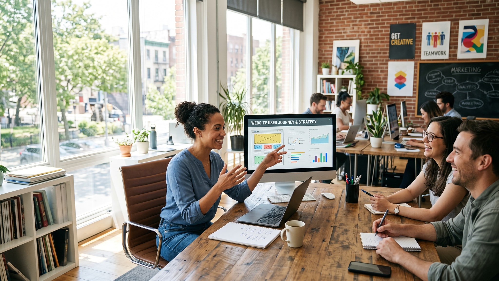 LaunchFuse vs. WordPress: Do You Really Need Another Website That Just Sits There? — Launch Fuse AI Digital marketing professional discussing website strategies in a bright agency workspace