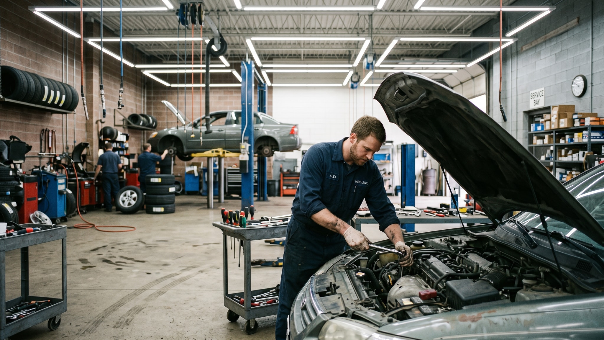 Revolutionize Your Auto Repair Shop's Online Presence with LaunchFuse.ai — Launch Fuse AI An auto repair shop mechanic engaged in engine repair, showcasing expertise and professionalism.