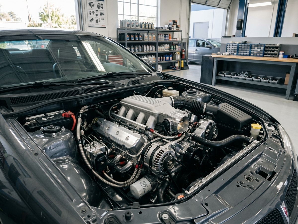 Revolutionize Your Auto Repair Shop's Online Presence with LaunchFuse.ai — Launch Fuse AI A freshly repaired car engine in an auto repair shop, showcasing quality workmanship and attention to detail.