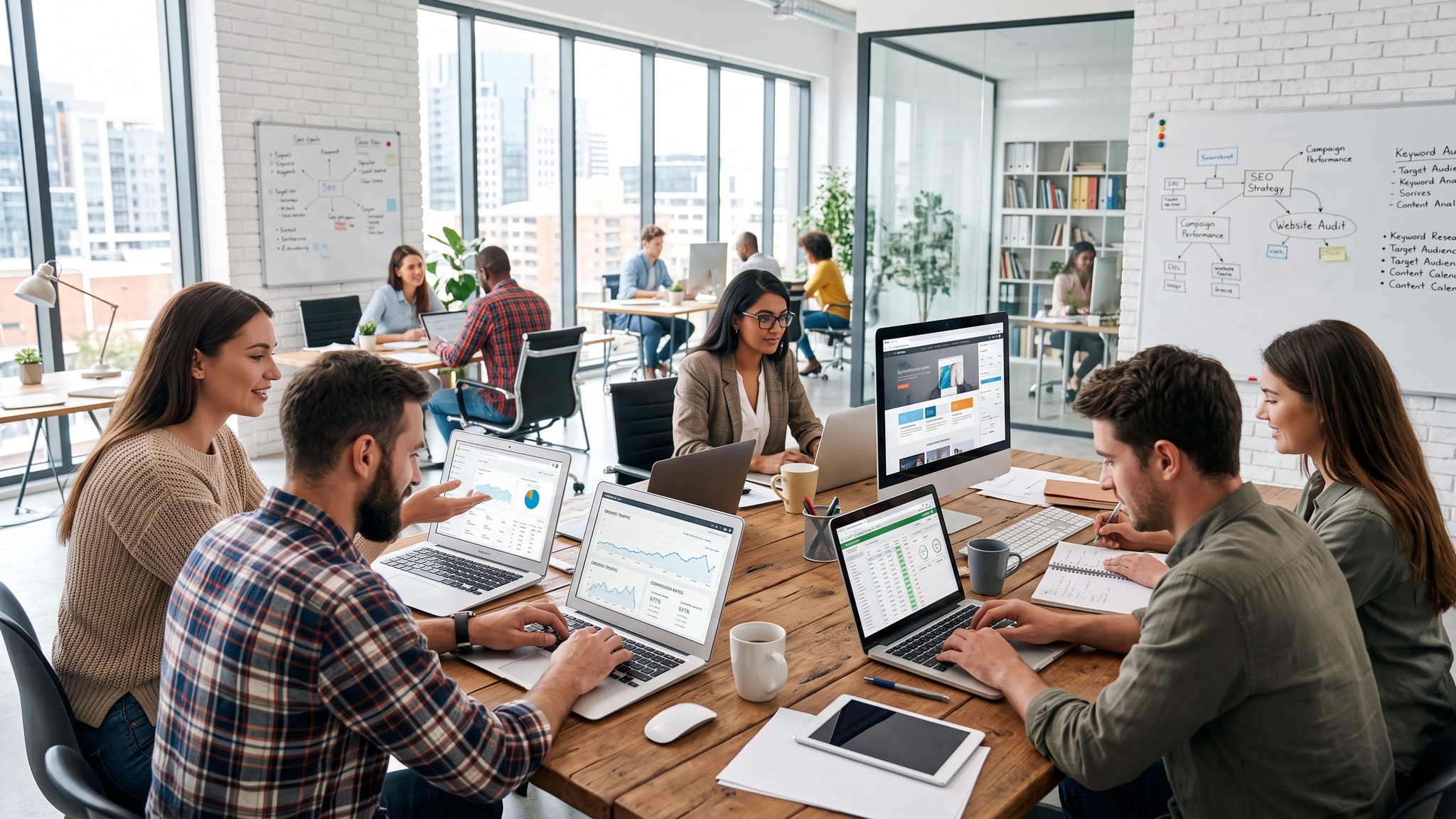 What Is Digital Territory? The LaunchFuse Approach — Launch Fuse AI Digital marketing agency team collaborating on website strategies in a bright office