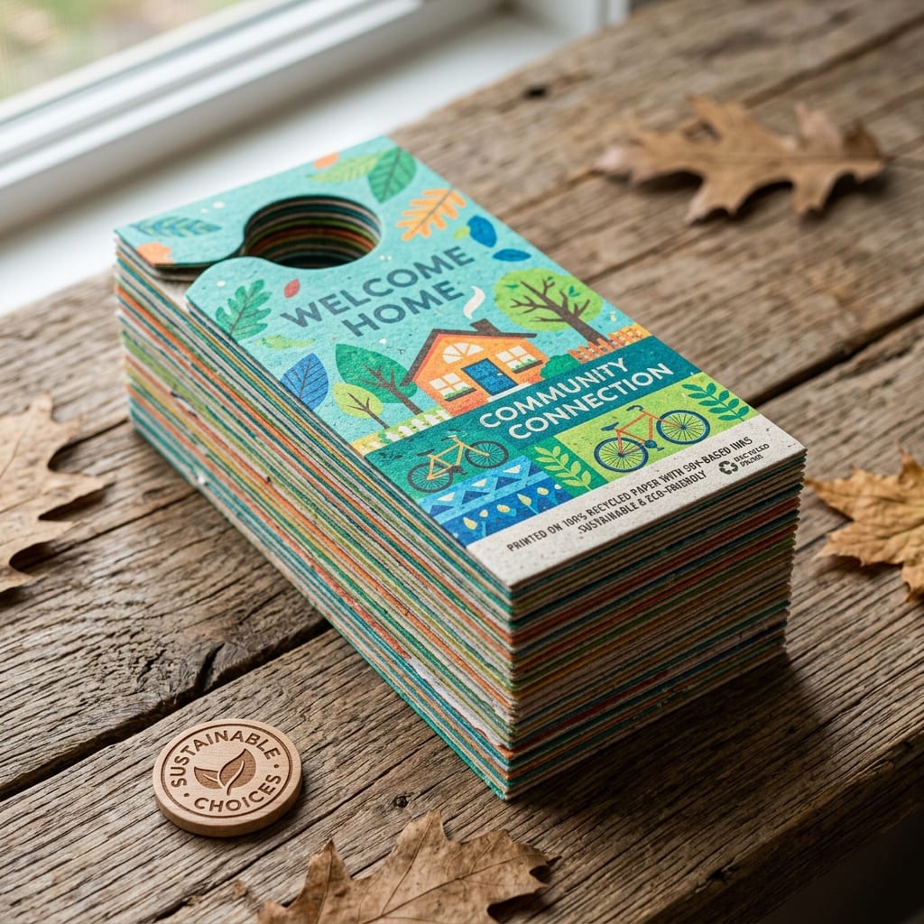 Door Hangers For Less providing Eco-Friendly Options Door Hanger Design & Print Shop services
